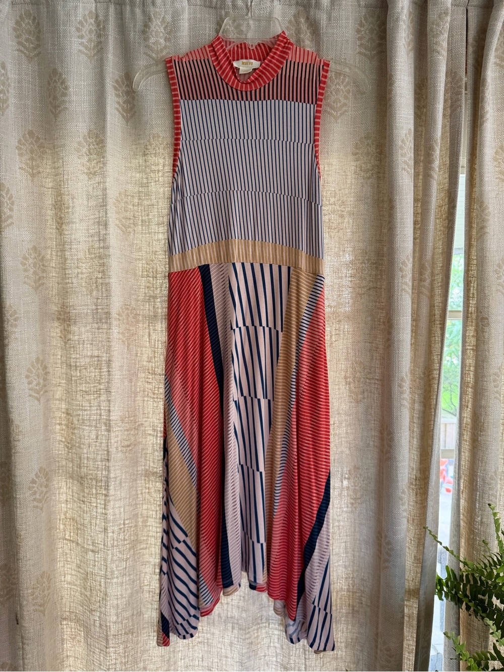 Maeve Anthropologie Striped Colorblock High Neck Asymmetrical Midi Dress XS